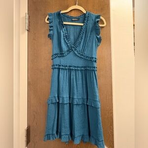 Boutique Dark teal Ruffled V-Neck Dress Size Medium